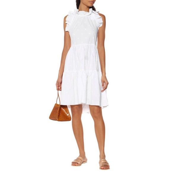 Ulla Johnson Dresses & Skirts - Ulla Johnson Tamsin White Ruffle Mock Neck Sleeveless Mini Dress - Size 4